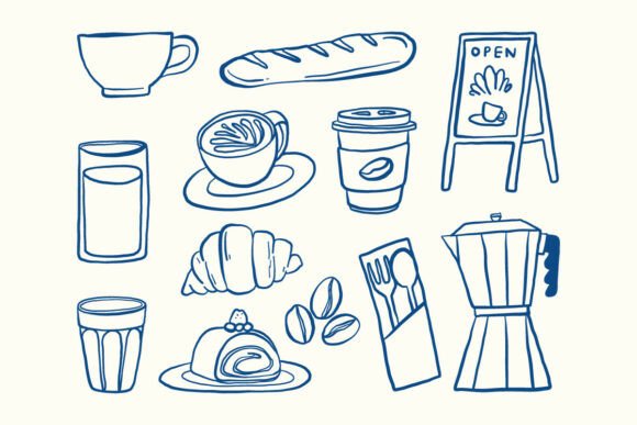 Download Cafe Doodle Line Art Clipart Set - Doodle Collection