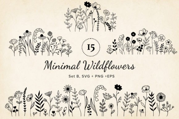Download 15 Handdrawn Wildflower Arrangements SVG - Arrangements Collection