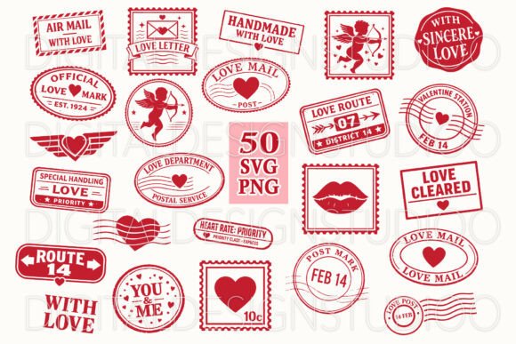 Download Love Mail Postal Stamps Vintage SVG PNG - Love Collection