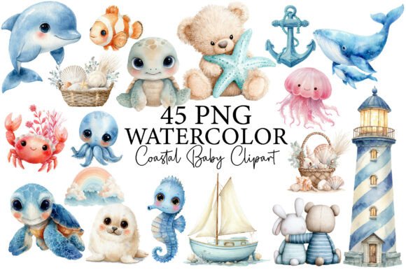 Download Watercolor Ocean Animals Clipart - Ocean Collection