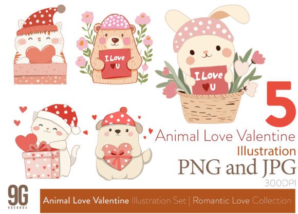 Download Animal Love Valentine Illustration Set - Love Collection