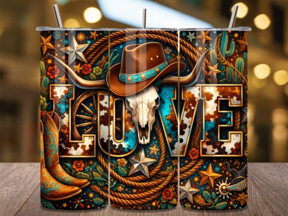 Download Western Love Bull Skull Cowboy Tumbler - Love Collection