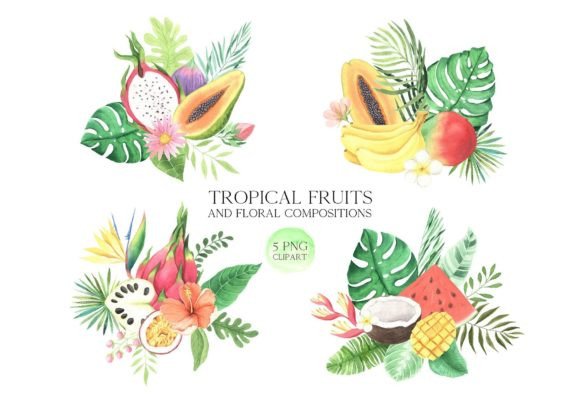 Download Watercolor Tropical Fruits Arrangements - Arrangements Collection