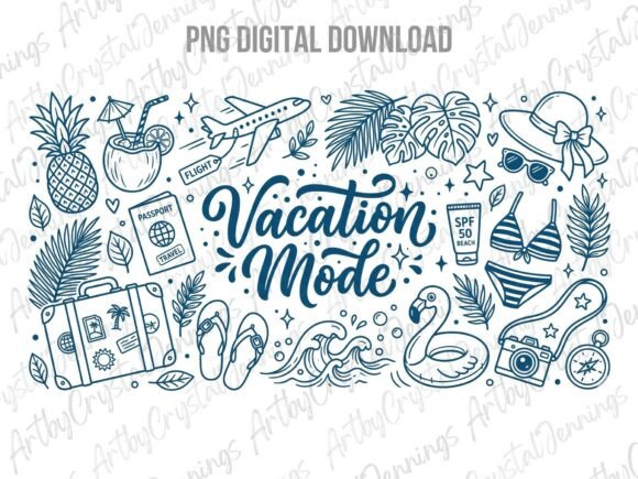 Download Vacation Mode Summer Travel Doodle PNG - Doodle Collection