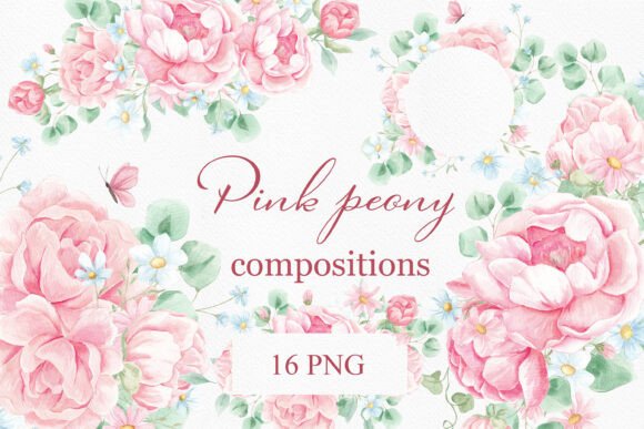 Download Watercolor Peony Border Arrangements - Arrangements Collection